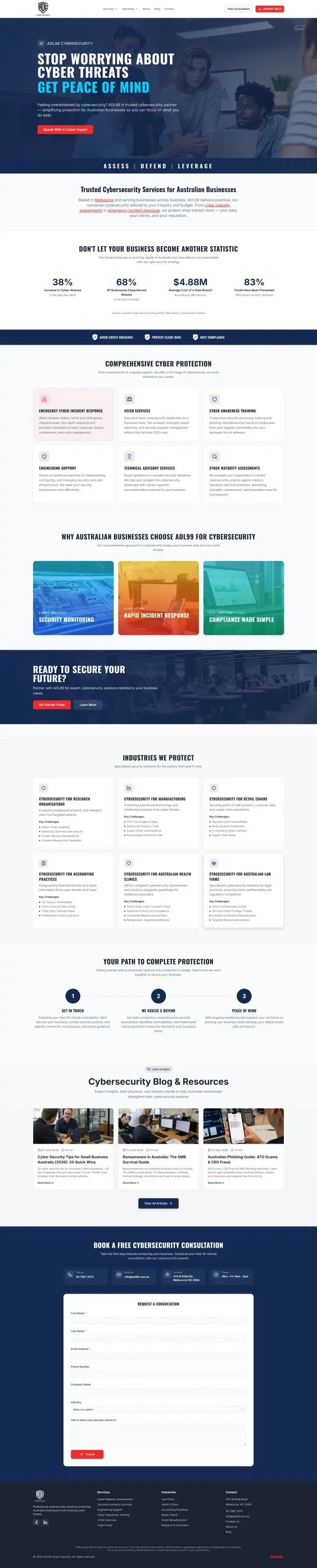 ADL99 Cybersecurity website design by DSIGNS Australia
